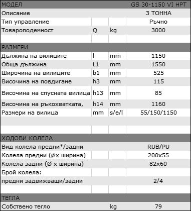 Транспалетната количка HPT – 3000 кг с вилици 1150 мм е създадена за най-тежките товари и интензивно натоварване.