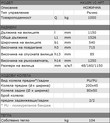 Ножичната транспалетна количка HPT – 1000 кг комбинира мобилен транспорт с повдигане на височина, подходяща за работа на ниво плот в складове и производствени зони.